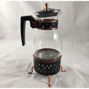 Vintage 12 oz Silex Starlight Pyrex Glass Individual Carafe w/ lid & Warmer
